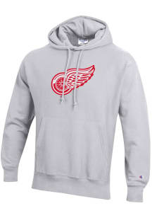 Champion Detroit Red Wings Mens Grey LOGO Long Sleeve Hoodie