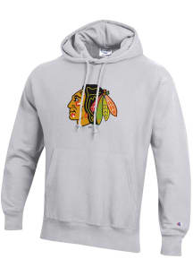 Champion Chicago Blackhawks Mens Grey LOGO Long Sleeve Hoodie