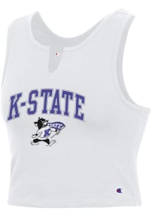 Champion K-State Wildcats Womens White V Notch Cropped Tank Top