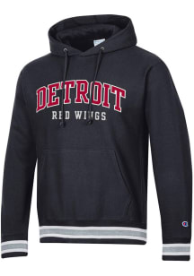 Champion Detroit Red Wings Mens Black Reverse Weave Design Long Sleeve Hoodie