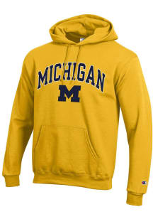 Champion Michigan Wolverines Mens Yellow Arch Mascot Long Sleeve Hoodie
