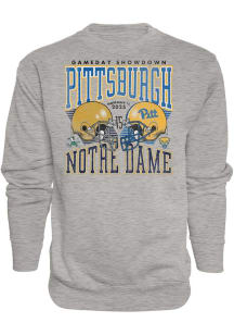 Blue 84 Pitt Panthers Mens Grey Heather Football vs Notre Dame Fighting Irish Long Sleeve Crew Swe..