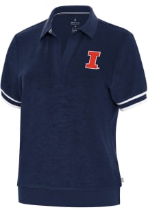 Antigua Illinois Fighting Illini Womens Navy Blue Favorite Short Sleeve Polo Shirt