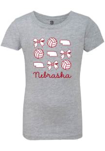 Summit Sportswear Nebraska Girls Grey Bow, Volleyball, NE Short Sleeve Tee