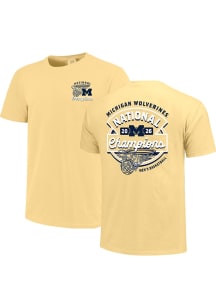 Michigan Wolverines Yellow 2026 Men's Basketball National Champions Badge Short Sleeve T Shirt