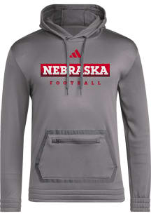 Adidas Nebraska Cornhuskers Mens Grey Locker Practice Football Long Sleeve Hoodie