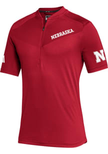 Adidas Nebraska Cornhuskers Mens Red Second Zip Short Sleeve Polo