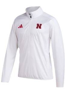 Adidas Nebraska Cornhuskers Mens White Primary Logo Woven Long Sleeve Qtr Zip Pullover
