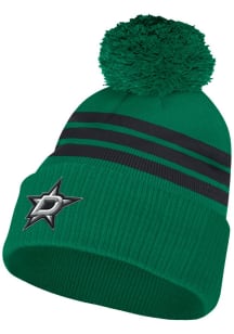 Adidas Dallas Stars Black 3 Stripe Cuffed Pom Mens Knit Hat