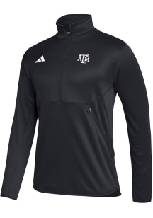 Adidas Texas A&M Aggies Mens Black Sideline Knit Long Sleeve Qtr Zip Pullover