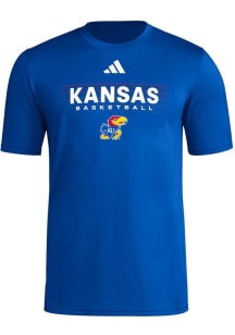 Adidas Kansas Jayhawks Blue Pregame Basketball On Court Short Sleeve T Shirt