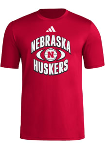 Adidas Nebraska Cornhuskers Red Pregame Short Sleeve T Shirt