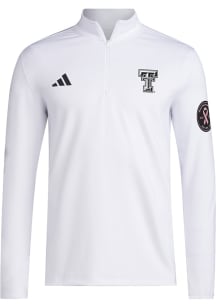 Adidas Texas Tech Red Raiders Mens White Golf Breast Cancer Long Sleeve Qtr Zip Pullover