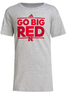 Adidas Nebraska Cornhuskers Youth Grey Dassler Fun Chant Short Sleeve T-Shirt