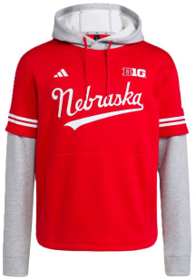 Adidas Nebraska Cornhuskers Mens Red Baseball Long Sleeve Hoodie