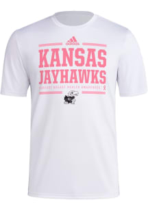 Adidas Kansas Jayhawks White Breast Cancer Awareness Pregame Short Sleeve T Shirt