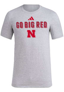 Adidas Nebraska Cornhuskers Grey Locker Slogan Pregame Short Sleeve T Shirt