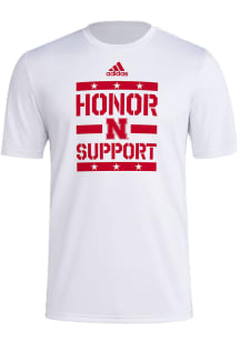 Adidas Nebraska Cornhuskers White Military Honor And Support Pregame Short Sleeve T Shirt