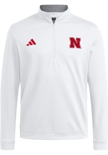 Adidas Nebraska Cornhuskers Mens White Elevated Long Sleeve Qtr Zip Pullover