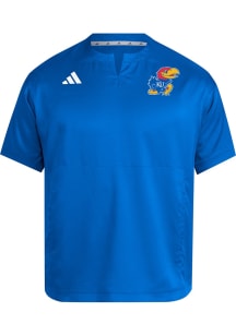 Adidas Kansas Jayhawks Mens Blue Dugout Cage Short Sleeve Jacket