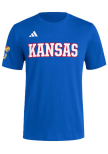 Adidas Kansas Jayhawks Blue Baseball Wordmark Short Sleeve T Shirt