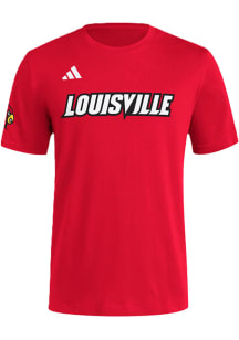 Adidas Louisville Cardinals Red Baseball Wordmark Short Sleeve T Shirt