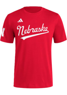 Adidas Nebraska Cornhuskers Red Baseball Wordmark Short Sleeve T Shirt