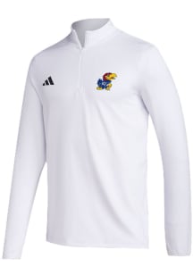 Adidas Kansas Jayhawks Mens White Golf Primary Logo Long Sleeve Qtr Zip Pullover