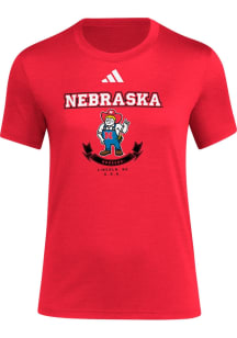 Adidas Nebraska Cornhuskers Womens Red Top Marks Short Sleeve T-Shirt