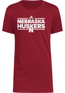 Adidas Nebraska Cornhuskers Youth Red Wordmark Design Short Sleeve T-Shirt