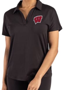 Cutter and Buck Wisconsin Badgers Womens Black Coastline Short Sleeve Polo Shirt