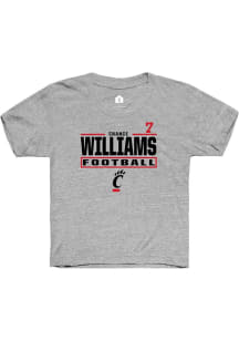 Chance Williams Cincinnati Bearcats Youth Grey NIL Stacked Box Player Tee