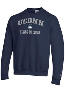 Champion UConn Huskies Mens Navy Blue Font Class of 2028 Powerblend Long Sleeve Crew Sweatshirt