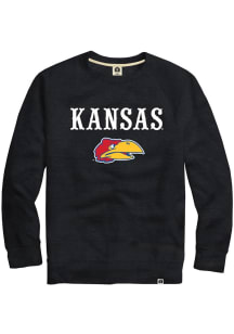 Rally Kansas Jayhawks Mens Black Triblend Warhawk Long Sleeve Fashion Sweatshirt