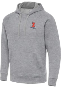 Antigua Illinois Fighting Illini Mens Grey Victory Softball Long Sleeve Hoodie