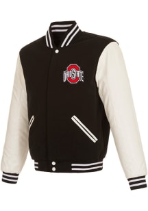 Ohio State Buckeyes Mens Black Reversible Fleece and Faux Leather Medium Weight Jacket