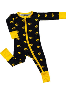 Iowa Hawkeyes Baby Black Double Zipper Loungewear One Piece Pajamas