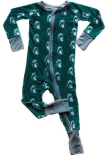 Michigan State Spartans Baby Green Double Zipper Loungewear One Piece Pajamas