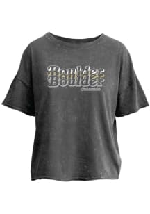 Boulder Womens Grey Mirroring Wordmark Short Sleeve T-Shirt