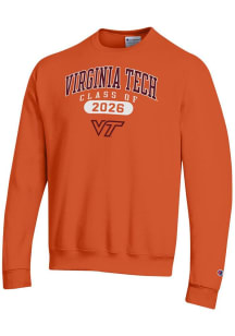 Champion Virginia Tech Hokies Mens Orange Class of 2026 Powerblend Long Sleeve Crew Sweatshirt