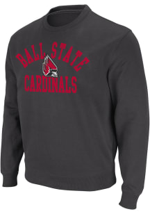 Colosseum Ball State Cardinals Mens Black Stadium Number One Distressed Long Sleeve Crew Sweatshir..