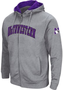 Colosseum Northwestern Wildcats Mens Grey Henry Fleece Long Sleeve Full Zip Jacket