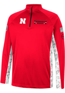 Colosseum Nebraska Cornhuskers Mens Red OHT American Hero Camo Long Sleeve Qtr Zip Pullover
