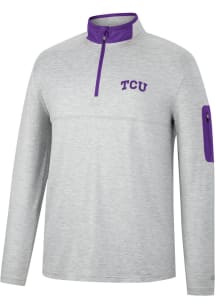 Colosseum TCU Horned Frogs Mens Grey Country Club Long Sleeve Qtr Zip Pullover