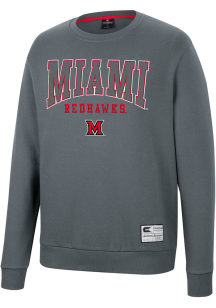 Colosseum Miami RedHawks Mens Charcoal Scholarship Fleece Long Sleeve Crew Sweatshirt
