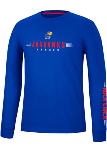 Colosseum Kansas Jayhawks Blue Spackler Long Sleeve T Shirt