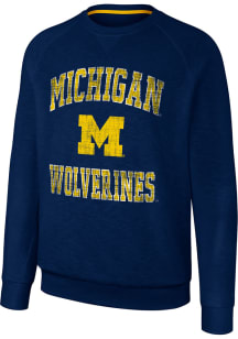 Colosseum Michigan Wolverines Mens Blue Reggie Long Sleeve Crew Sweatshirt