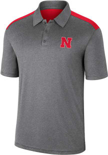 Colosseum Nebraska Cornhuskers Mens Charcoal Rahm Short Sleeve Polo