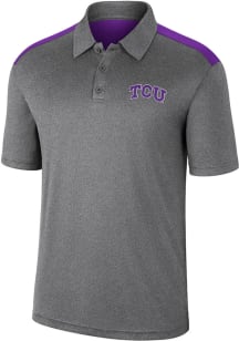 Colosseum TCU Horned Frogs Mens Charcoal Rahm Short Sleeve Polo