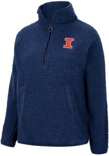 Colosseum Illinois Fighting Illini Womens Navy Blue Winter Wonderland Chenille Sherpa Qtr Zip